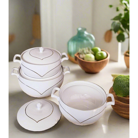 High Quality Ceramic 3-piece Serving Bowls Set, White- Furaha Finds Kenya