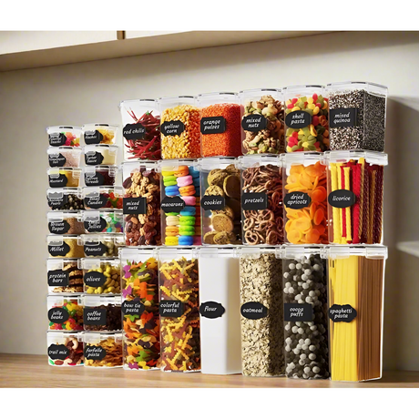 36pcs BPA Free Airtight Plastic Container Set Stackable Pantry Food Storage with Measuring Cups, Labels & Pen Kitchen Organization- Furaha Finds Kenya