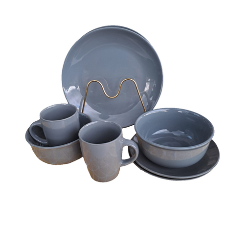 16 Piece Grey Ceramic Dinner Set | 4 Dinner Plates, 4 Side Plates, 4 Soup Bowls, 4 Cups | Ideal For Daily Meals, Family Gatherings, & Special Occasions- Furaha Finds Kenya