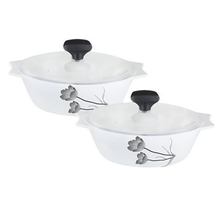 4 pcs White Glass Casserole set (2 x 1000 ml with Plastic Lid) Black Tulip- Furaha Finds Kenya