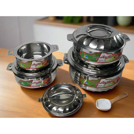 Signature Stainless Steel Hot Pot 4Piece Set 1000ml,1500ml,2500ml and 3500ml Insulated Food Warmers