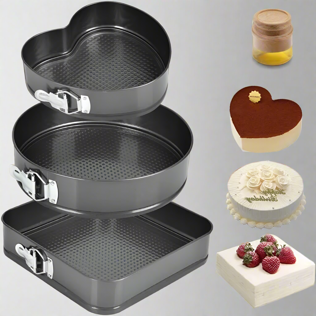 Furaha Finds 3 Piece Non Stick Cake Mould/Baking Tin Set Durable carbon steel springform cake pans (22cm, 24cm & 26cm) with easy release and non stick coating