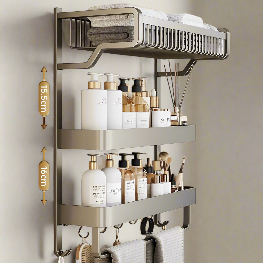 Furaha Finds Space Saving 50cm Multipurpose 3 Tier Compact Towel Organizer Rack Wall mounted for bathroom, kitchen, and laundry organization 