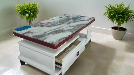Modern Marble Top Coffee Table with two sided Storage Drawers