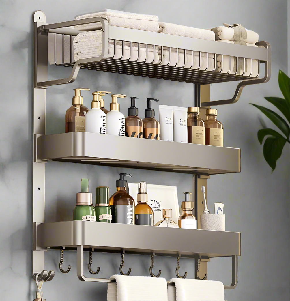 Furaha Finds Space Saving 50cm Multipurpose 3 Tier Compact Towel Organizer Rack Wall mounted for bathroom, kitchen, and laundry organization 