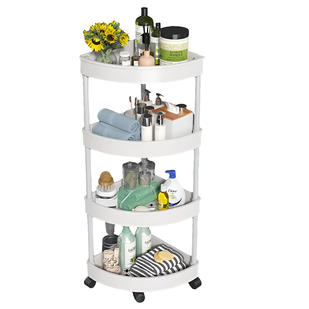 Detachable 4 Layer Corner Storage Trolley Rack 88cm High in White