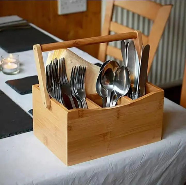 Bamboo Countertop Cutlery Organizer Portable For Home Cooks Kitchen organiser Storage & Organization