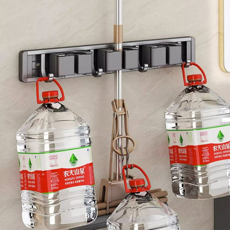 Wall Mounted Mop Holder Multi Functional Broom Hanger Shelf – Aluminum Storage Rack
