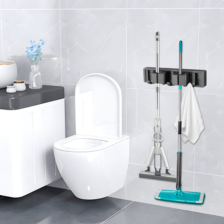 Wall Mounted Mop Holder Multi Functional Broom Hanger Shelf – Aluminum Storage Rack