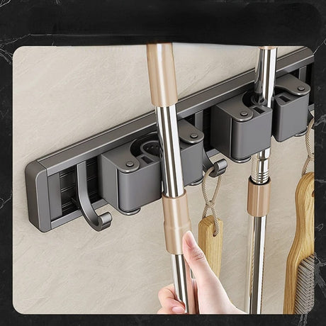 Wall Mounted Mop Holder Multi Functional Broom Hanger Shelf – Aluminum Storage Rack