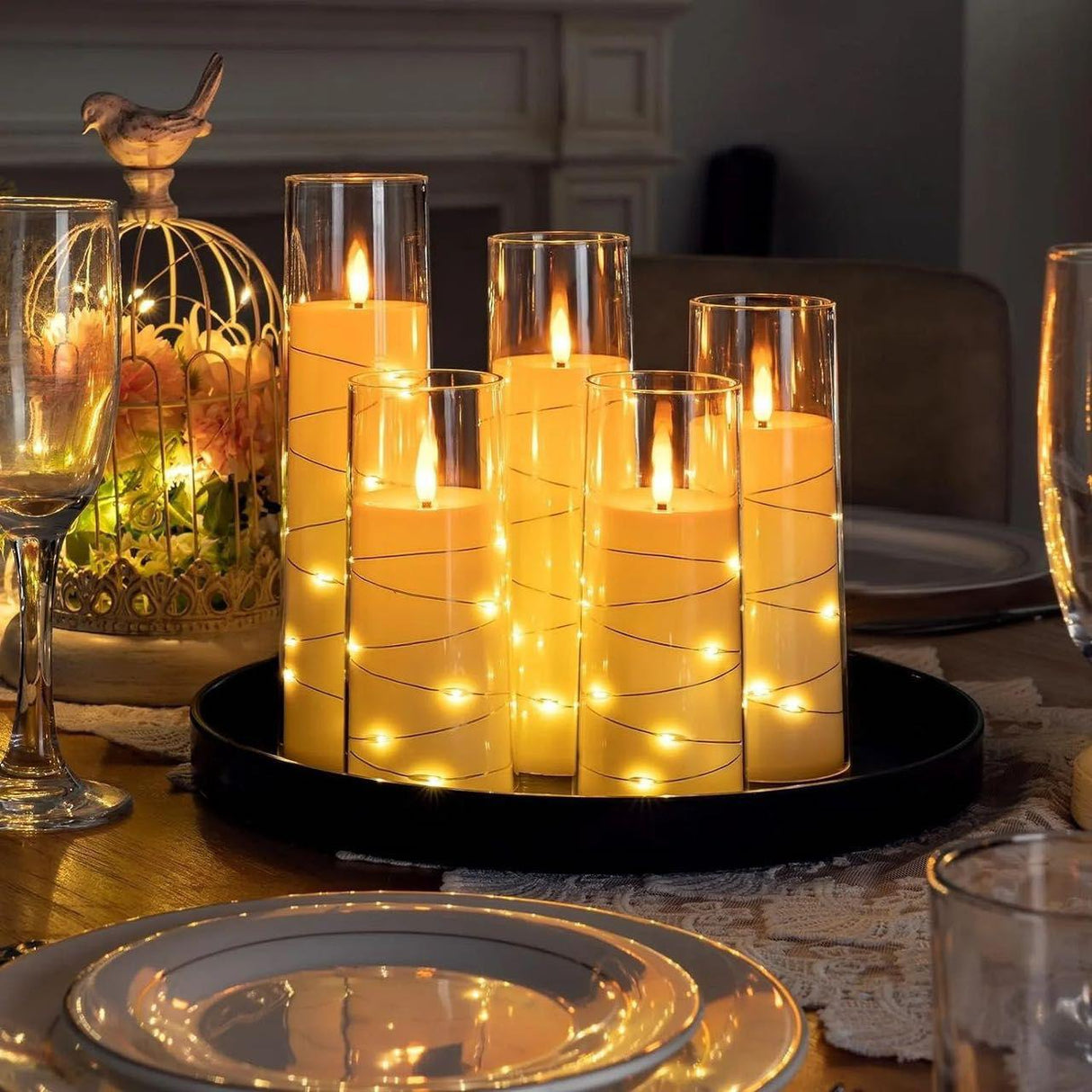 Acrylic Flameless LED Candles with String Light