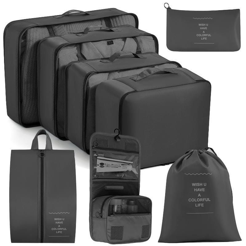 8pcs Luggage Travel Organizers with Toiletry Case – Oxford Fabric with Double Zips