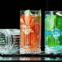 6pcs High Borosilicate Ribbed Water and Juice Glasses – 450ml Elegant Heat-Resistant Drinkware Set house holds Drinkware Sets