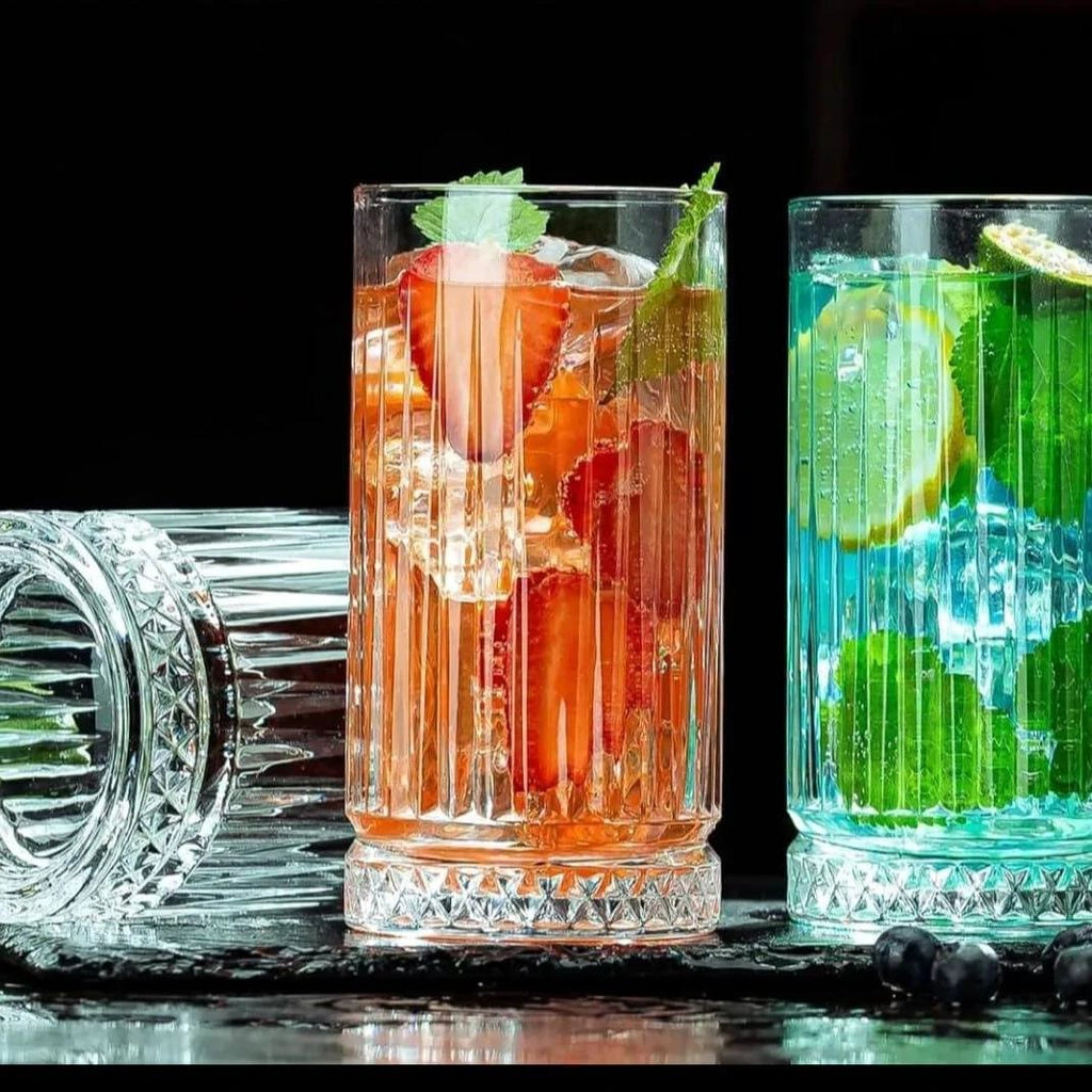 6pcs High Borosilicate Ribbed Water and Juice Glasses – 450ml Elegant Heat-Resistant Drinkware Set house holds Drinkware Sets
