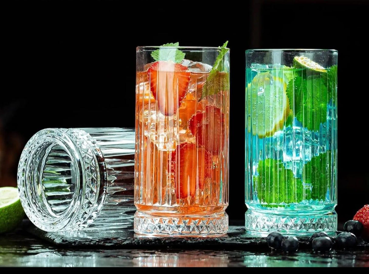 6pcs High Borosilicate Ribbed Water and Juice Glasses – 450ml Elegant Heat-Resistant Drinkware Set