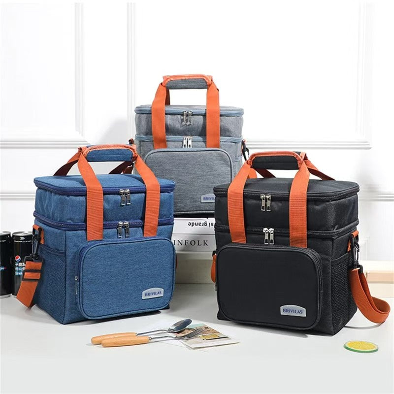 Double Layer Insulated Lunch Bag with Removable Strap