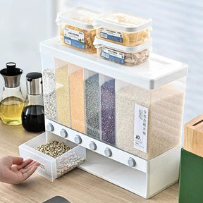 6-Compartment Cereal Dispenser – 10kg Capacity Airtight Food Storage Container Storage Organization Food Storage Containers