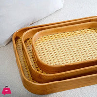 Bamboo Serving Trays 3 Piece Set - Multi-Functional Wooden Trays Grid Bottom Home Decor Kitchenware Serving Trays