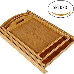 3pcs High Quality Multifunctional Bamboo Serving Trays with Long Handles – Elegant Kitchen and Dining Set house holds Serving Trays