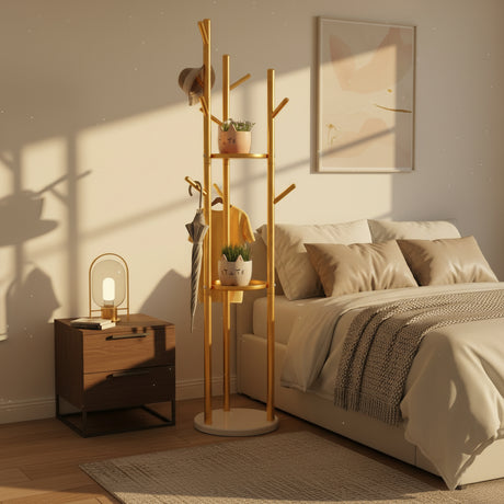 Multifunctional Golden Coat Tree Stand - Metal 30x170cm Home Furnishings Coat & Hat Racks
