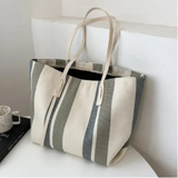Elena Stripped Tote Bag - Linen Casual Tote