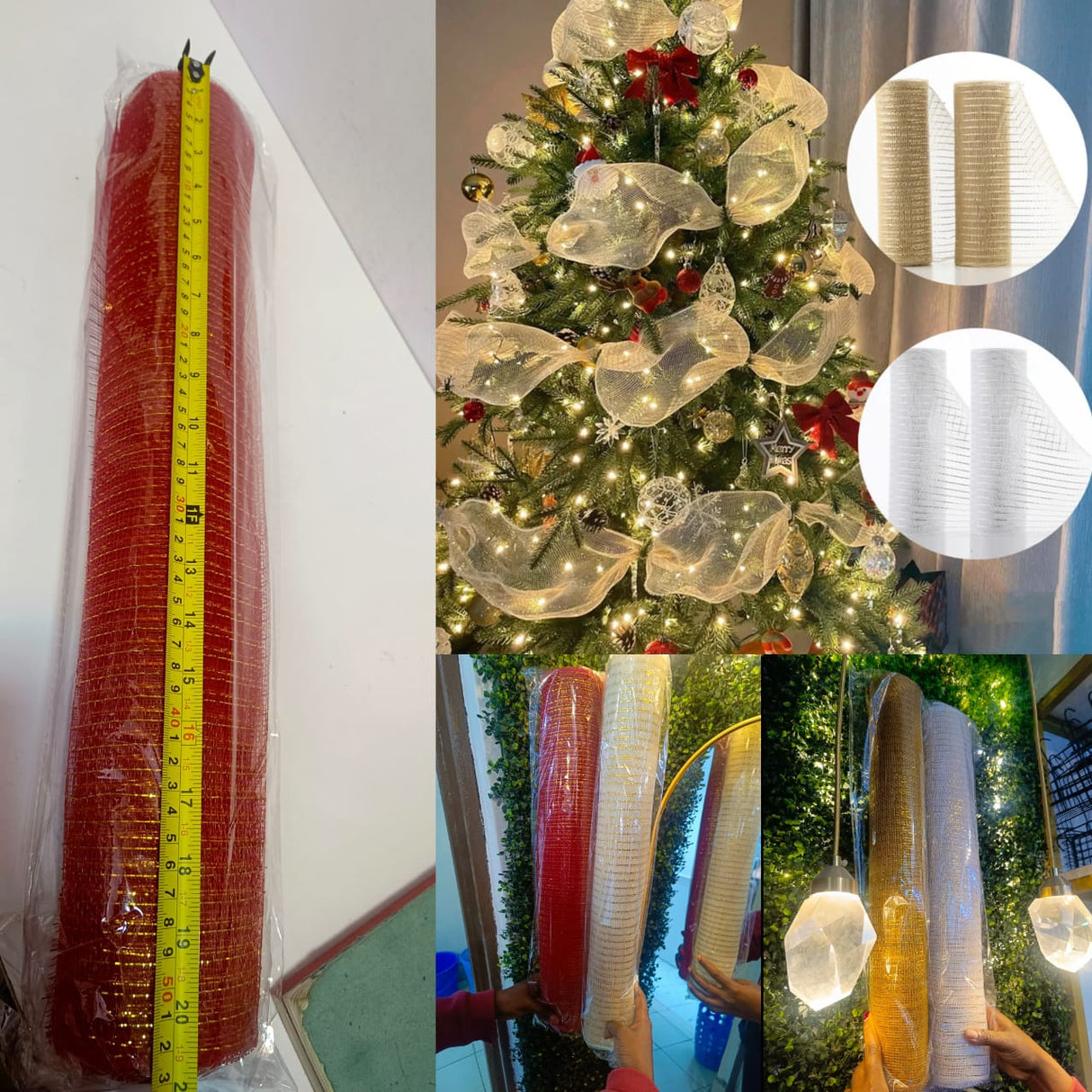 53cm 10-Yard Mesh Ribbon – Glitter Decorative Roll for DIY Christmas Tree, Wedding, and Gift Wrapping