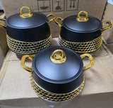 Elegant Stainless Steel Hotpots with Gold Detail – Premium 3-Piece Insulated Set (2L, 2.5L, 3L)