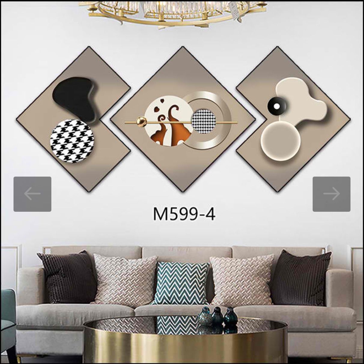 3 Piece 3D Abstract Art Crystal Porcelain Painting with Aluminum Alloy Frame 50x50cm