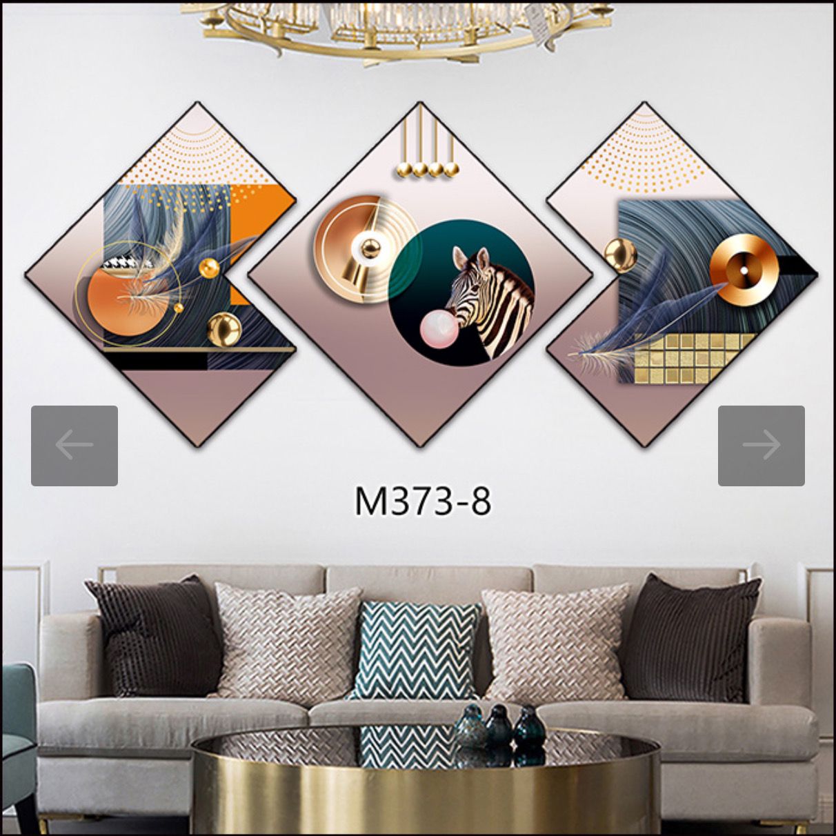 3 Piece 3D Abstract Art Crystal Porcelain Painting with Aluminum Alloy Frame 50x50cm