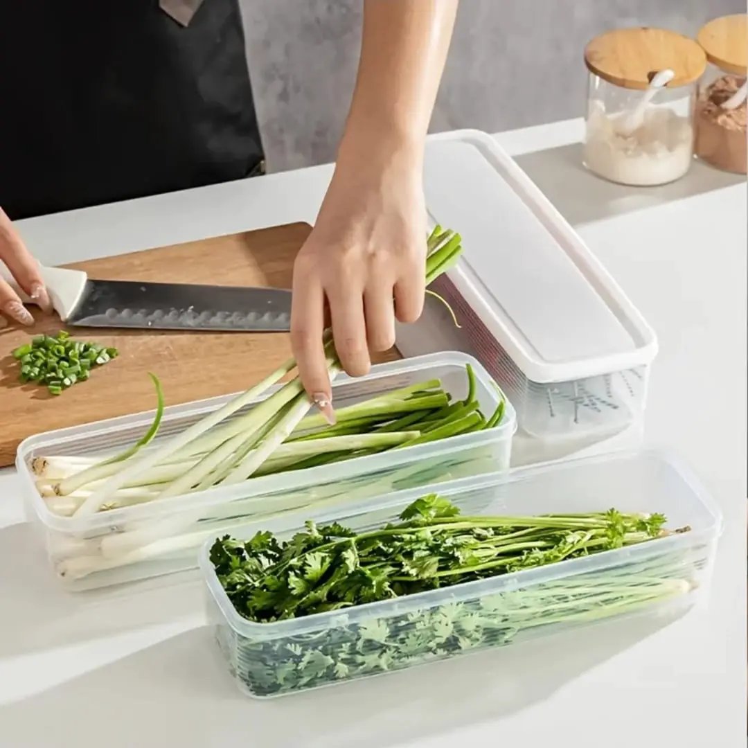 2piece Refrigerator Herb Storage Box – Fresh Keeping Crisper Organizer with Lid Kitchen Storage Food Storage Containers