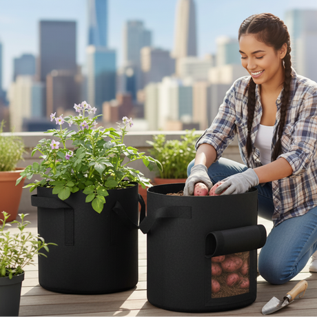 Potato Growing Bag - 5 Gallon Fabric Planter with Harvest Window Black Home & Garden Planters