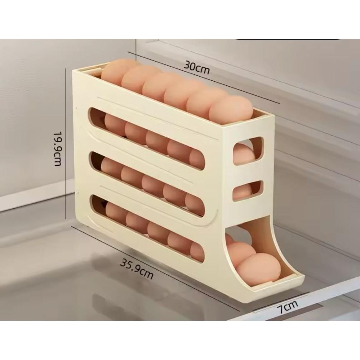 4 Layer Rolling Egg Holder Dispenser Plastic, Holds 30 Eggs, White & Beige.- Furaha Finds Kenya