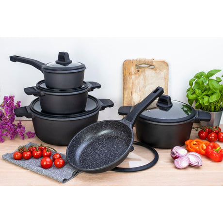 Edenberg 10 Piece Cookware Set | Pressed Aluminium with Ceramic Marbled NonStick Coating- Furaha Finds Kenya