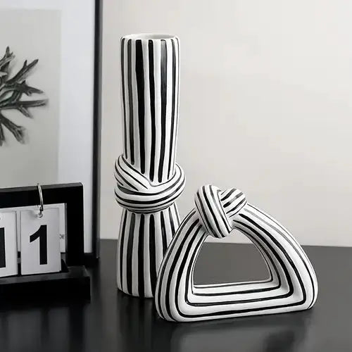 Monochrome Knot Ceramic Vase Set Home Décor Vases