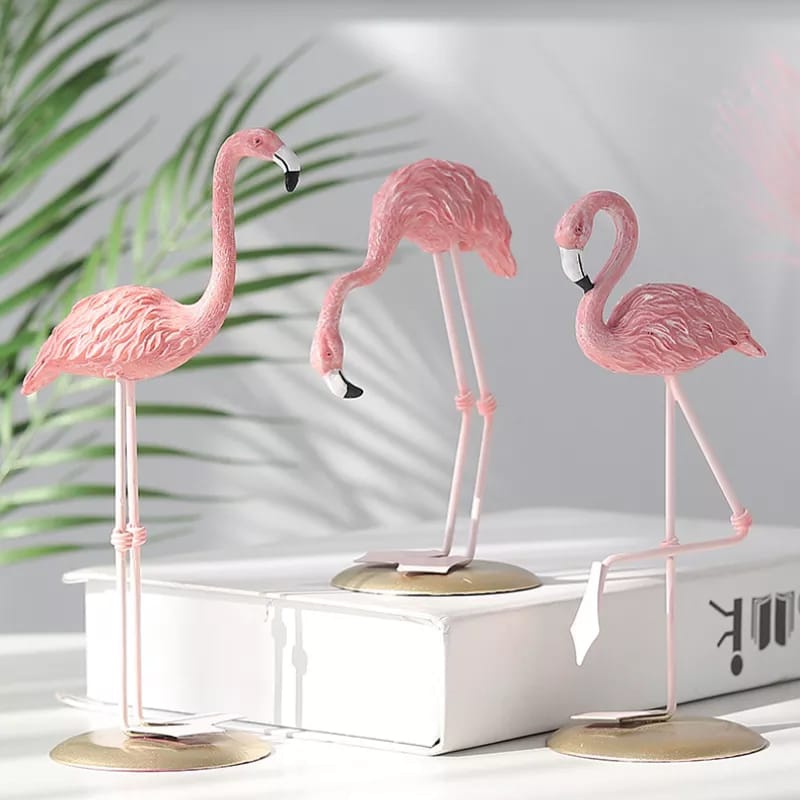 3pcs Pink Flamingo Ornament Decorative Set