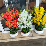 Table Top Big Potted Artificial Flowers in Yellow Orange and Whit