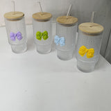 475ml Glass Cups with Lids and Straws - Vintage Embossed Tumbler