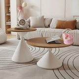 2 in 1 Modern Marble Round Coffee Table Set – Classic Living Room Side Table with Brown and Creme Base