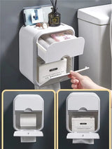 Multifunctional Wall Mounted Tissue Box – Waterproof Dual Compartment Organizer with Self-Adhesive Design