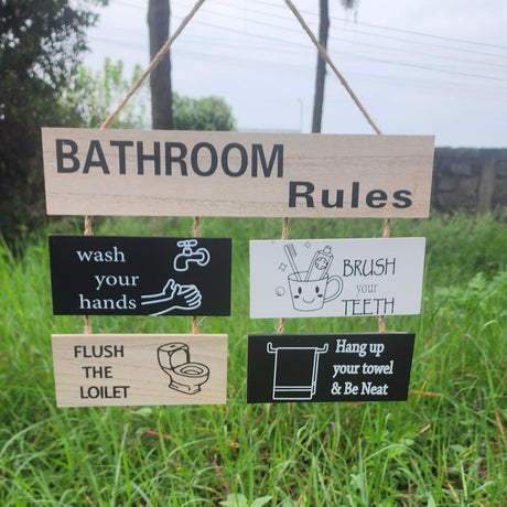 Wooden Wall Hanging Bathroom Rules Sign for Home Décor