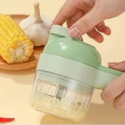 4in1 Handheld Electric Vegetable Cutter Set with Brush - Green