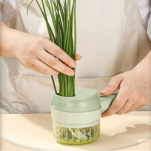 4in1 Handheld Electric Vegetable Cutter Set with Brush - Green