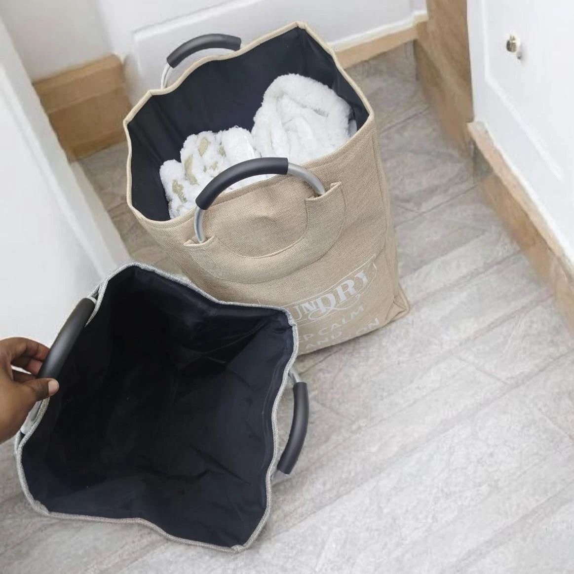 High Quality Laundry Basket with Movable Wheels – Heavy Canvas Large Capacity Storage Hamper (59×40×30cm) house holds Laundry Baskets