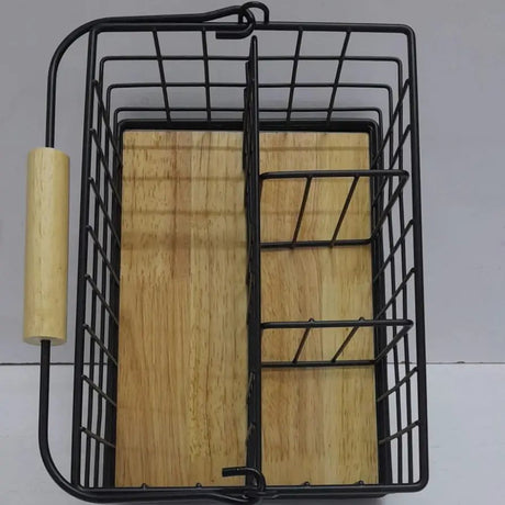 4-in-1 Cutlery Holder with Handle – Metallic & Bamboo Base Kitchen Organisation Kitchen Utensil Holders