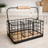 4-in-1 Cutlery Holder with Handle – Metallic & Bamboo Base Kitchen Organisation Kitchen Utensil Holders
