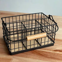 4-in-1 Cutlery Holder with Handle – Metallic & Bamboo Base Kitchen Organisation Kitchen Utensil Holders