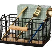 4-in-1 Cutlery Holder with Handle – Metallic & Bamboo Base Kitchen Organisation Kitchen Utensil Holders