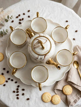 White Ribbed Tea Set 7pc with Ceramic Tray Kitchen & Dining Tea Sets