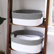 Storage Basket Set - 2-Piece Cotton Rope Woven Oval with Handles Grey White Household Storage Baskets