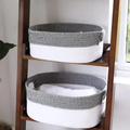 Storage Basket Set - 2-Piece Cotton Rope Woven Oval with Handles Grey White Household Storage Baskets